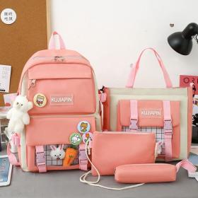 Ensemble de sacs d’école Kawai pour adolescents 4Pcs HAOLIDA V1 Rose – محفظة 4 قطع كاواي وردي