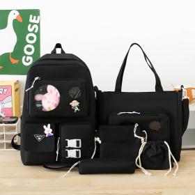 Ensemble de sacs d’école Kawai pour adolescents 5Pcs Guiyu V2 Noir – محفظة 5 قطع كاواي أسود