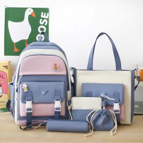 Ensemble de sacs d’école Kawai pour adolescents 5Pcs Guiyu V1 Bleu – محفظة 5 قطع كاواي أزرق