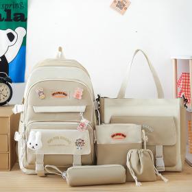 Ensemble de sacs d’école Kawai pour adolescents 5Pcs Xin Pin Shang Beige – محفظة 5 قطع كاواي بيج